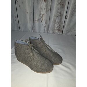 Toms Lace Up Wedge Ankle Booties Youth Gray/Green Sz 3Y Excellent Used Condition